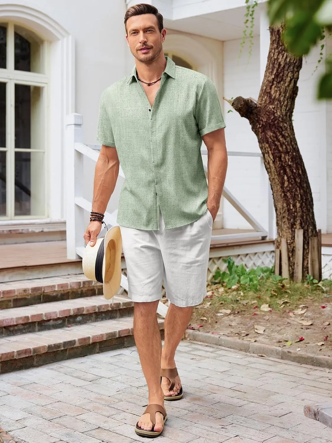 Runcati Mens Short Sleeve Linen Shirts Button Down Casual Texture Summer Beach Wedding Tops