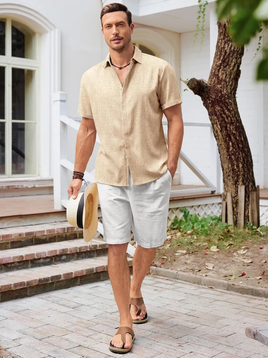 Runcati Mens Short Sleeve Linen Shirts Button Down Casual Texture Summer Beach Wedding Tops