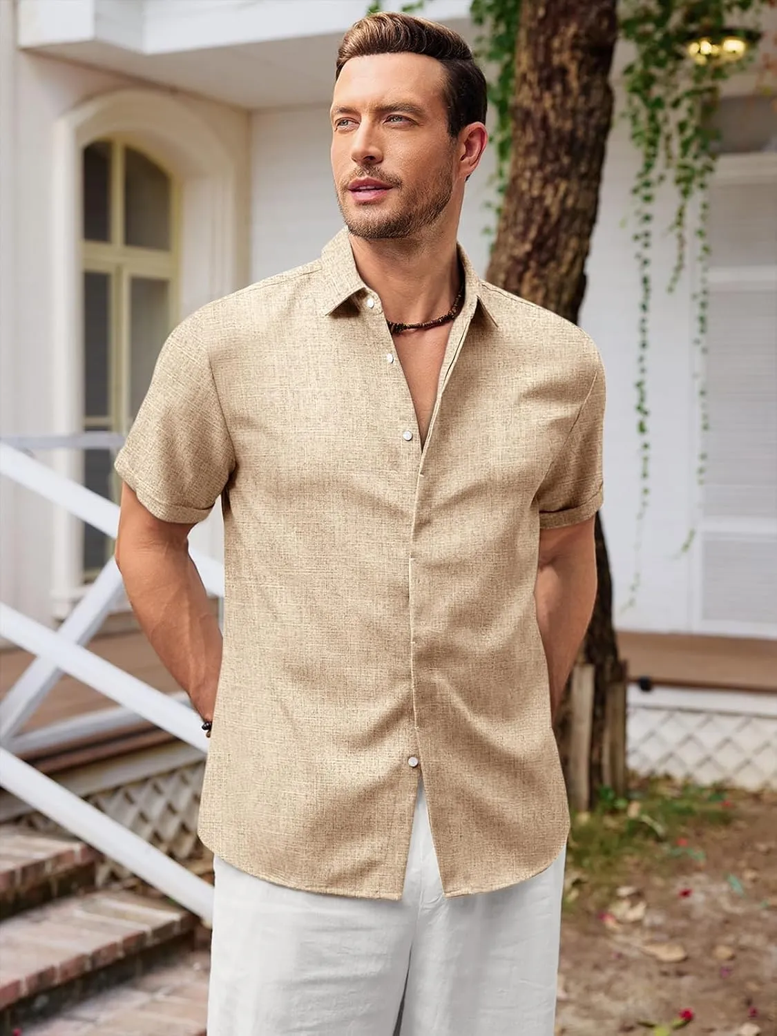 Runcati Mens Short Sleeve Linen Shirts Button Down Casual Texture Summer Beach Wedding Tops