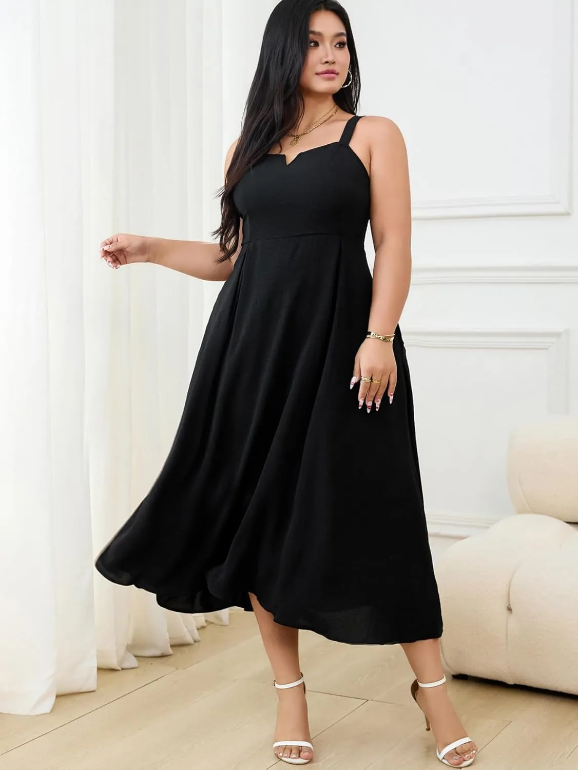 RWJ Women's Plus Size Dresses with Pockets V-Neck Sleeveless Maxi Dress for Wedding Guest Dress Formal Cocktail