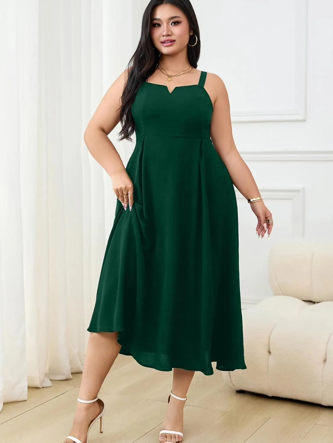 RWJ Women's Plus Size Dresses with Pockets V-Neck Sleeveless Maxi Dress for Wedding Guest Dress Formal Cocktail