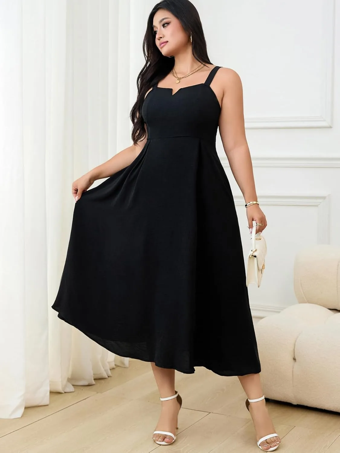 RWJ Women's Plus Size Dresses with Pockets V-Neck Sleeveless Maxi Dress for Wedding Guest Dress Formal Cocktail