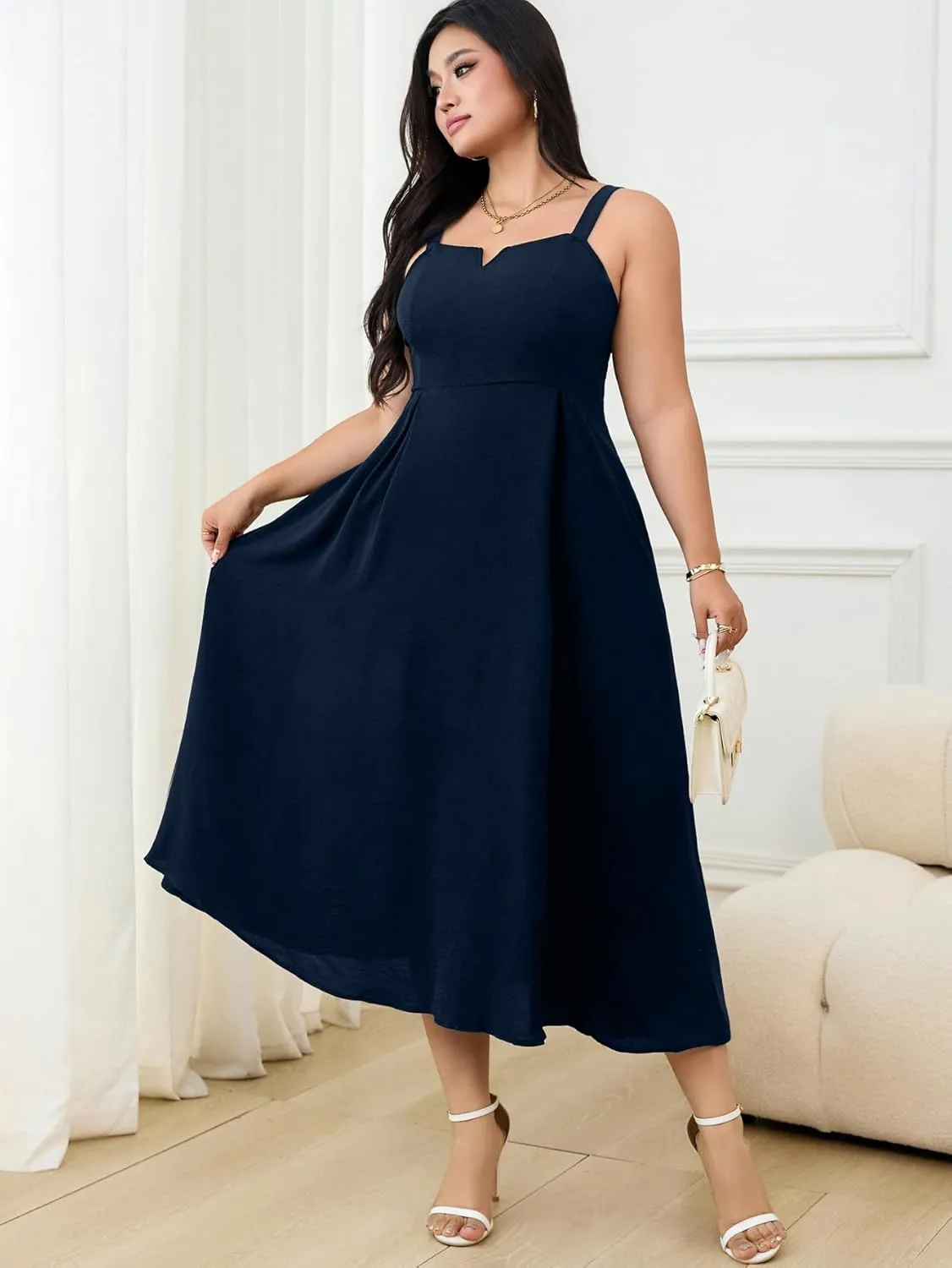 RWJ Women's Plus Size Dresses with Pockets V-Neck Sleeveless Maxi Dress for Wedding Guest Dress Formal Cocktail