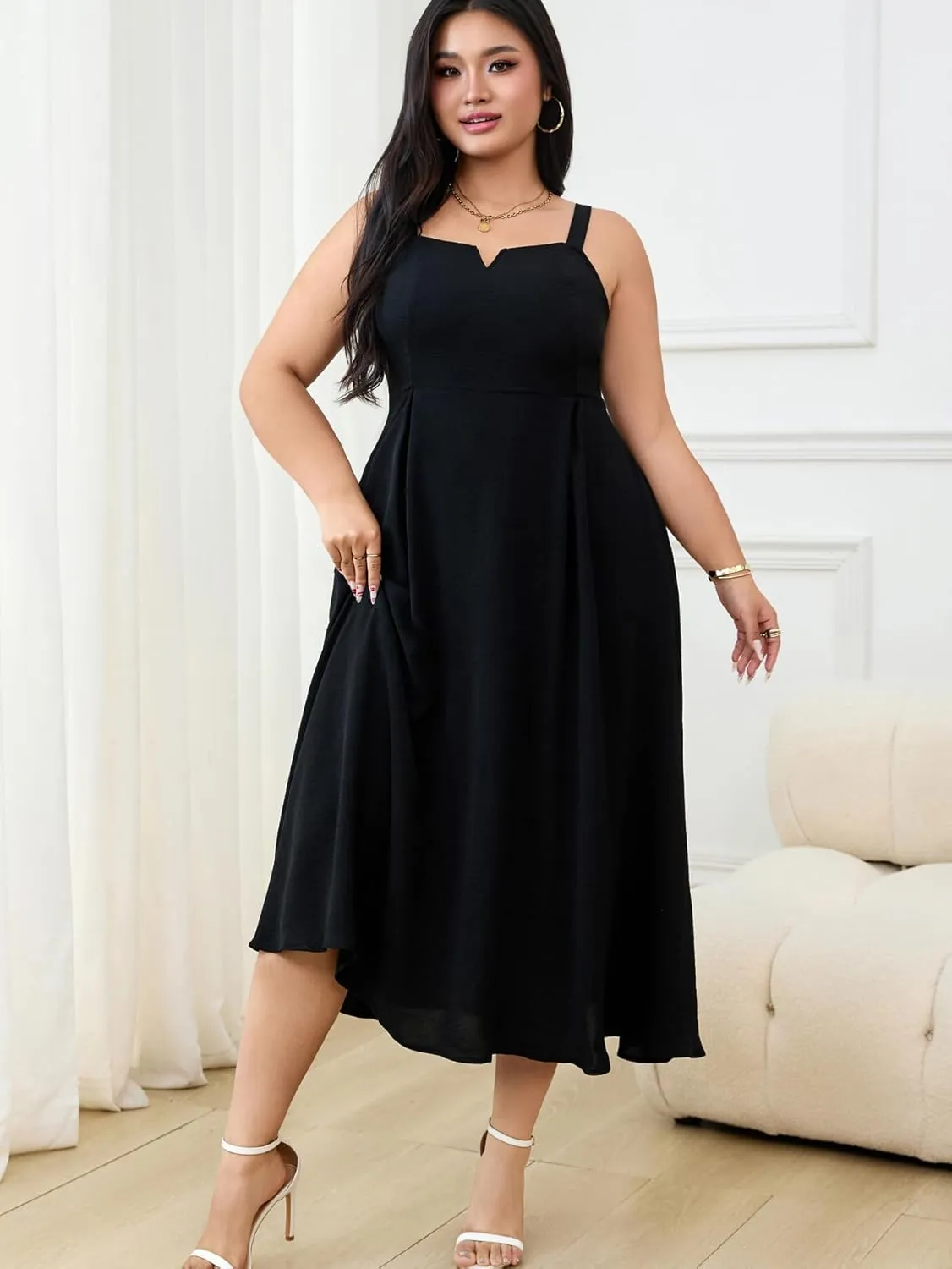 RWJ Women's Plus Size Dresses with Pockets V-Neck Sleeveless Maxi Dress for Wedding Guest Dress Formal Cocktail