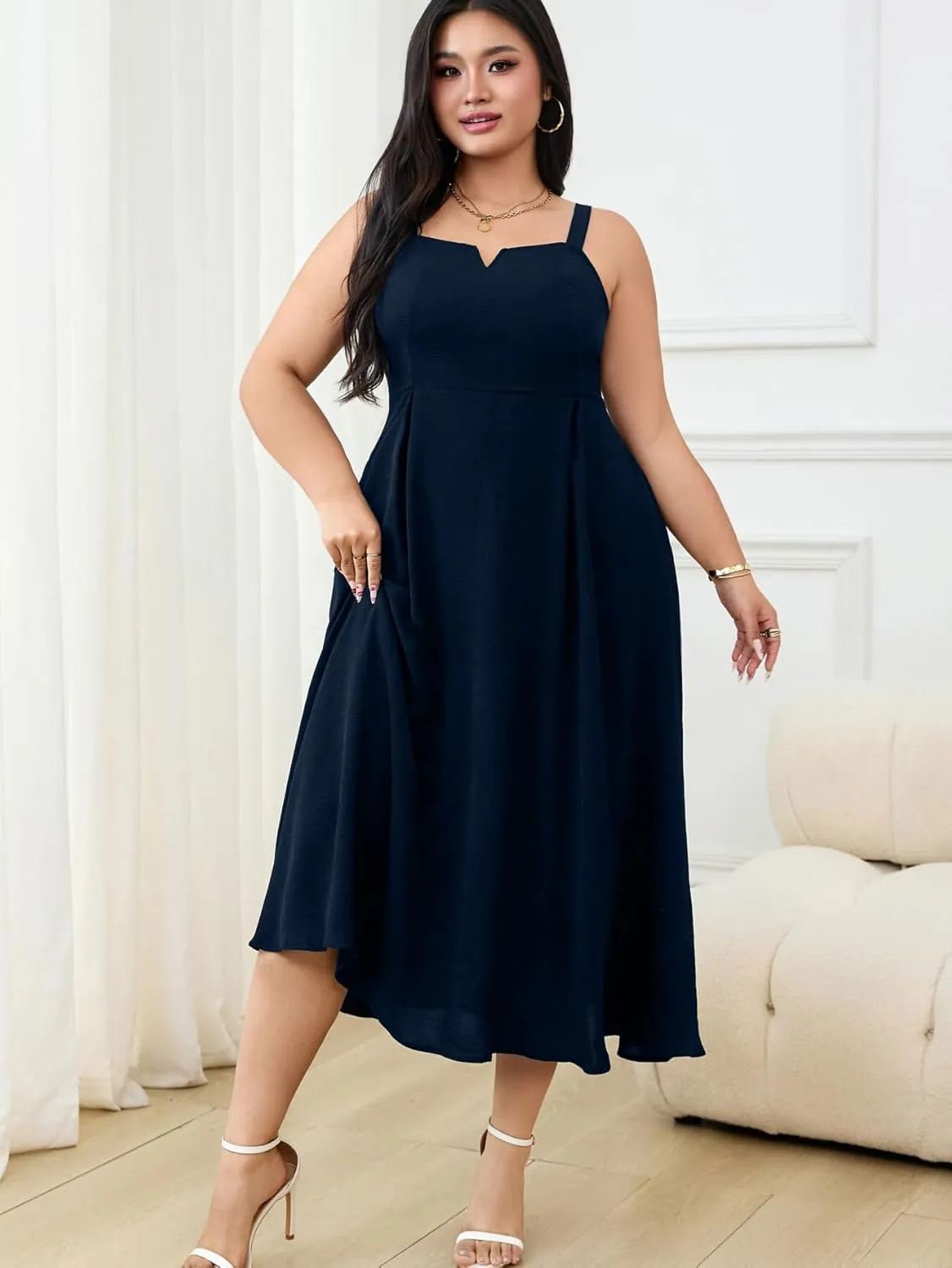 RWJ Women's Plus Size Dresses with Pockets V-Neck Sleeveless Maxi Dress for Wedding Guest Dress Formal Cocktail
