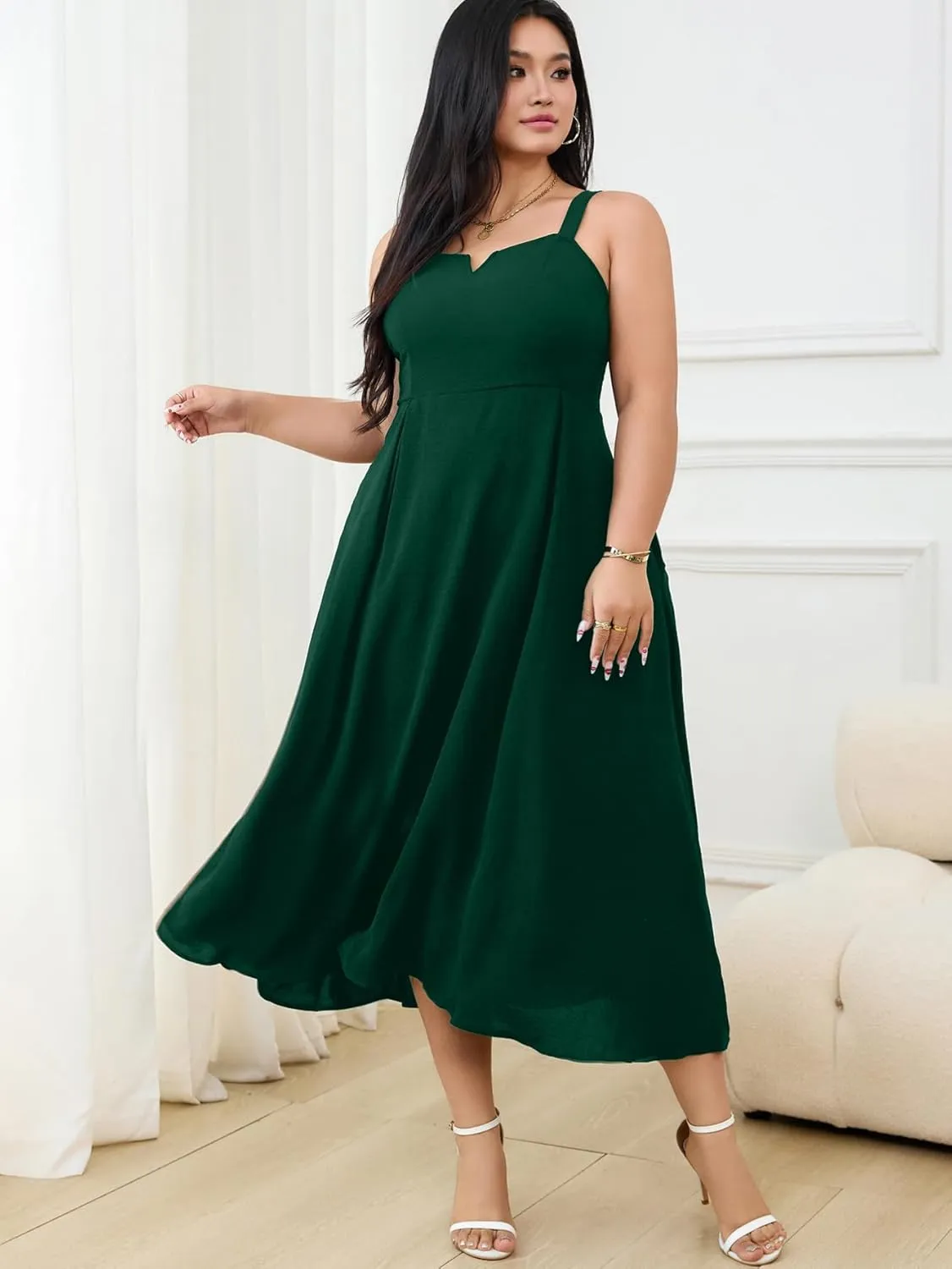 RWJ Women's Plus Size Dresses with Pockets V-Neck Sleeveless Maxi Dress for Wedding Guest Dress Formal Cocktail
