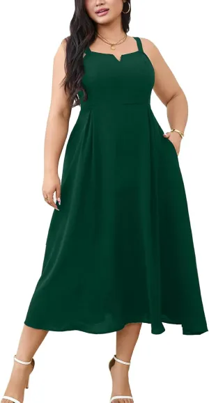 RWJ Women's Plus Size Dresses with Pockets V-Neck Sleeveless Maxi Dress for Wedding Guest Dress Formal Cocktail