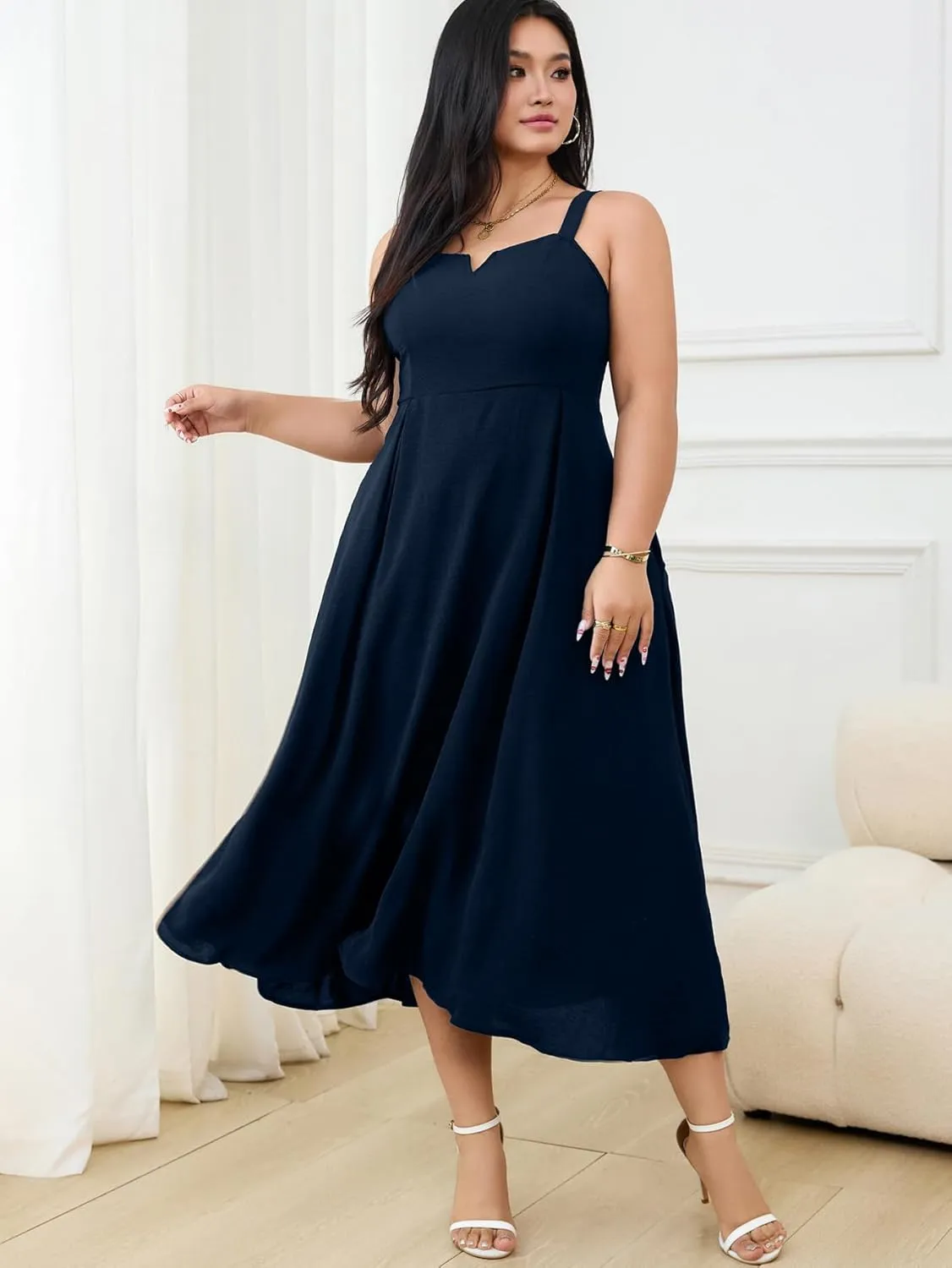 RWJ Women's Plus Size Dresses with Pockets V-Neck Sleeveless Maxi Dress for Wedding Guest Dress Formal Cocktail