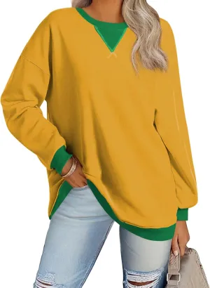 Samefar Women's Sweatshirts Oversized Color Block Crew Neck Long Sleeve Tops Casual Lightweight Pullover Shirts Y2K Clothes