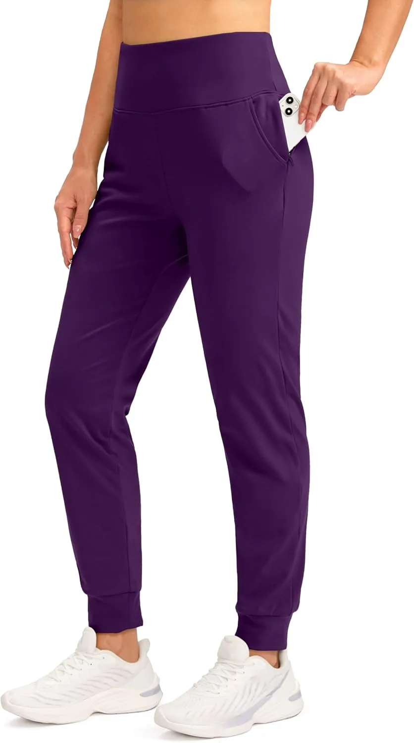 SANTINY Women's Fleece Lined Joggers Water Resistant High Waisted Thermal Sweatpants Winter Pants Hiking Running Pockets