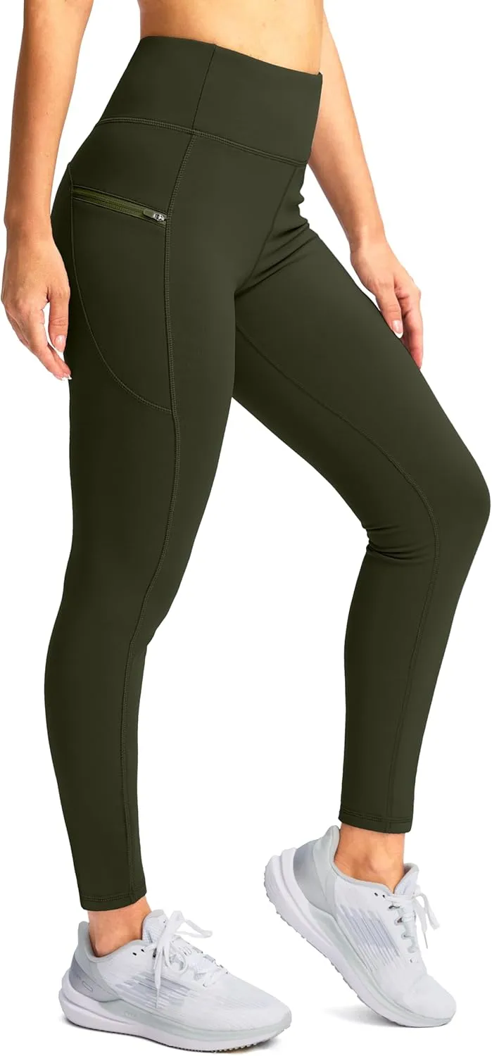 SANTINY Women's Fleece Lined Winter Leggings Water Resistant High Waisted Thermal Hiking Running Warm Pants Women Pockets