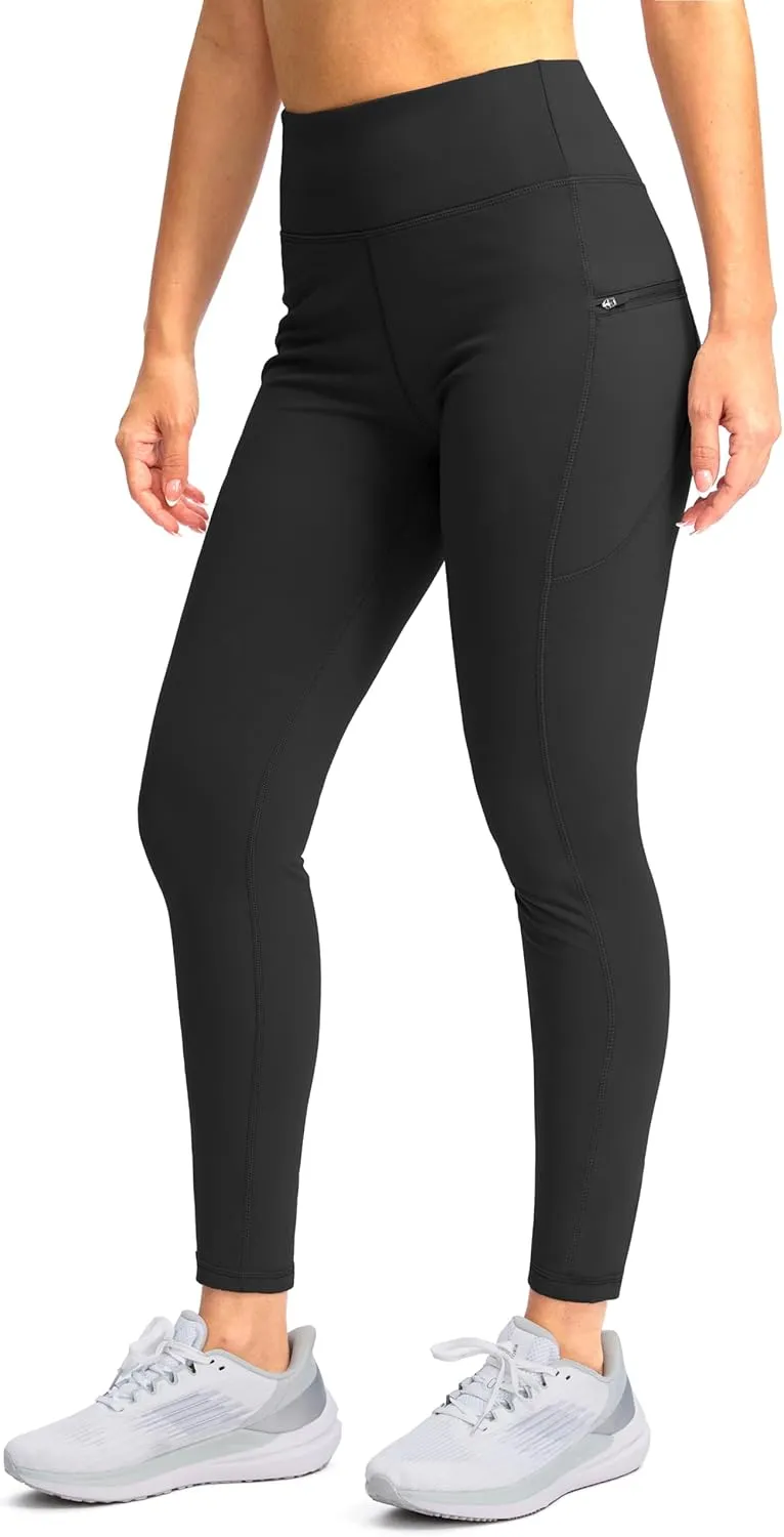 SANTINY Women's Fleece Lined Winter Leggings Water Resistant High Waisted Thermal Hiking Running Warm Pants Women Pockets