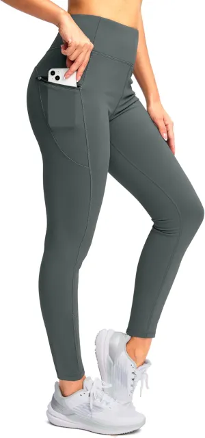SANTINY Women's Fleece Lined Winter Leggings Water Resistant High Waisted Thermal Hiking Running Warm Pants Women Pockets