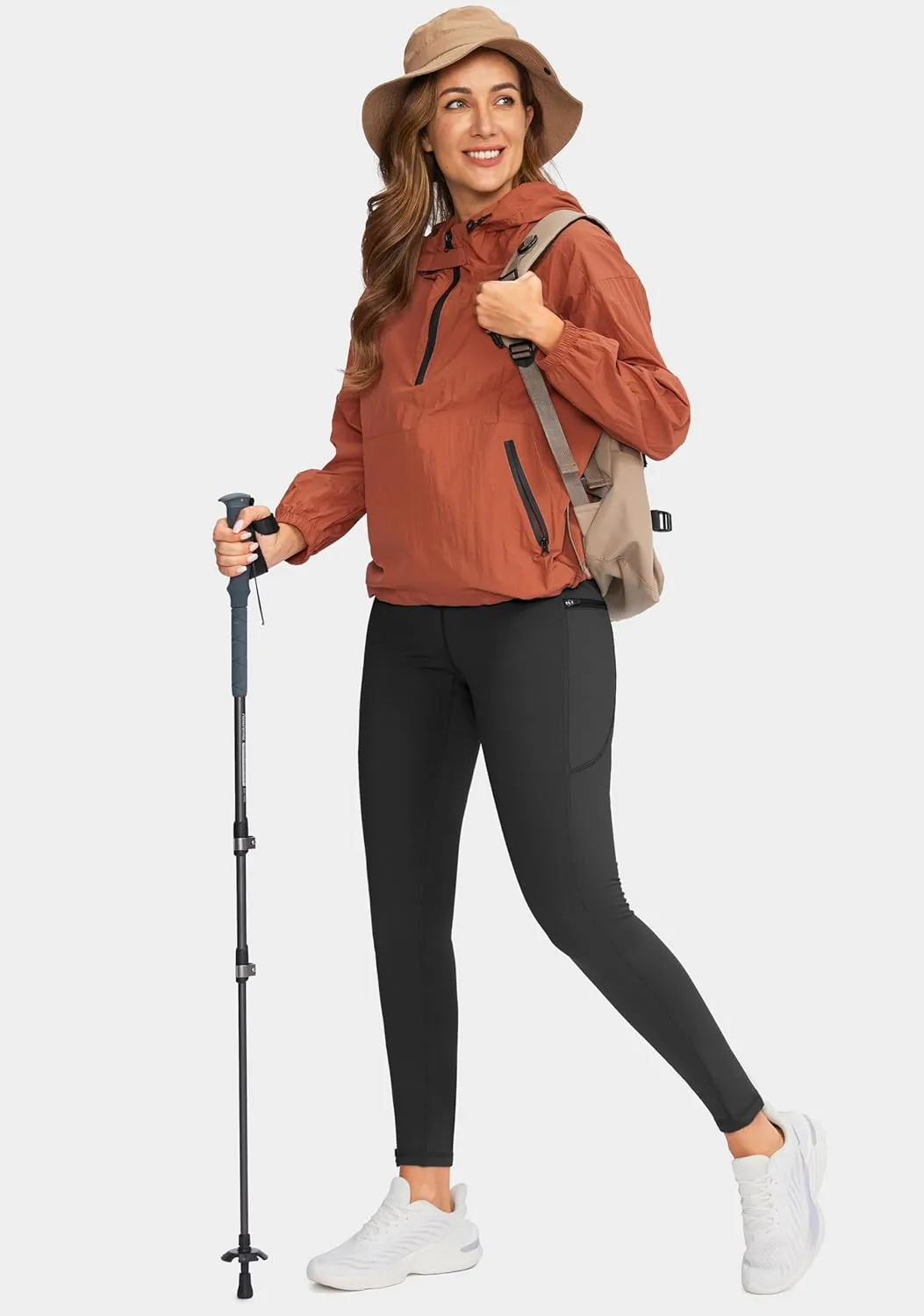 SANTINY Women's Fleece Lined Winter Leggings Water Resistant High Waisted Thermal Hiking Running Warm Pants Women Pockets
