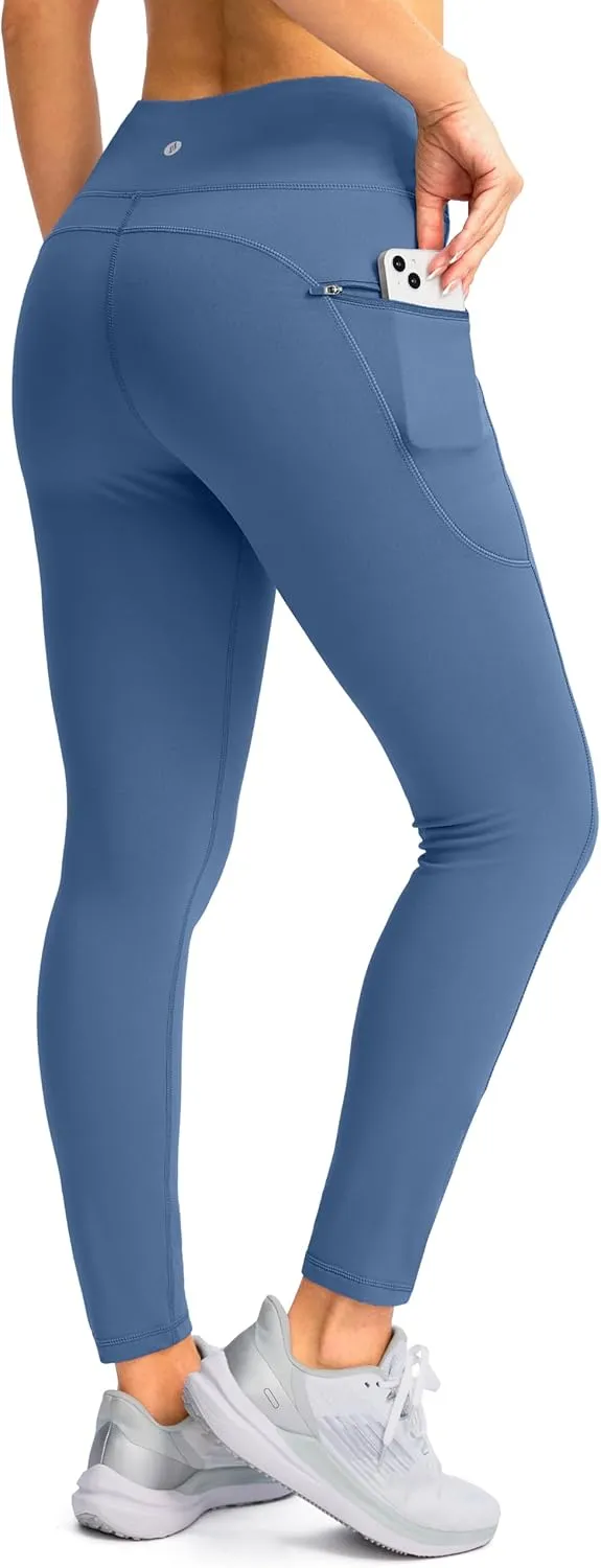 SANTINY Women's Fleece Lined Winter Leggings Water Resistant High Waisted Thermal Hiking Running Warm Pants Women Pockets