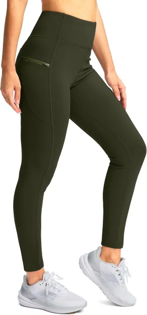 SANTINY Women's Fleece Lined Winter Leggings Water Resistant High Waisted Thermal Hiking Running Warm Pants Women Pockets