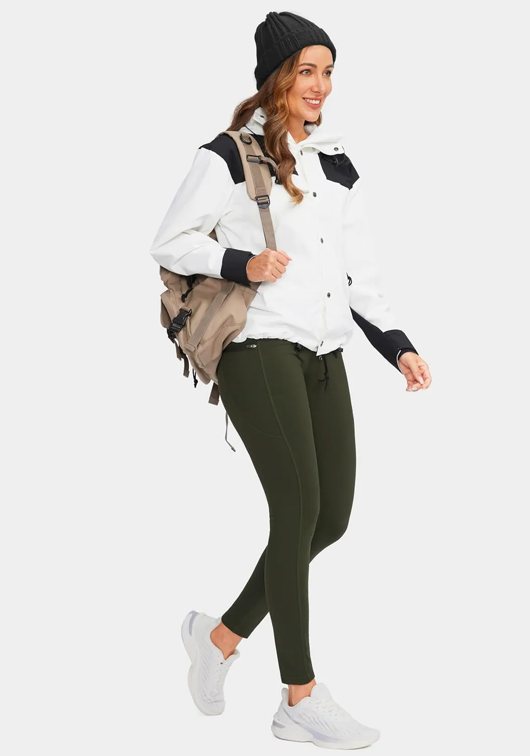 SANTINY Women's Fleece Lined Winter Leggings Water Resistant High Waisted Thermal Hiking Running Warm Pants Women Pockets