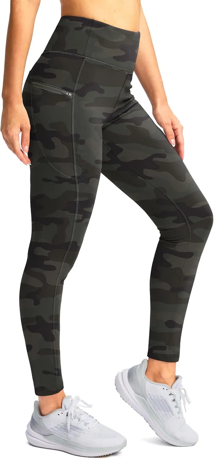 SANTINY Women's Fleece Lined Winter Leggings Water Resistant High Waisted Thermal Hiking Running Warm Pants Women Pockets