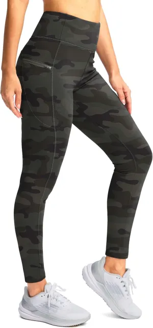 SANTINY Women's Fleece Lined Winter Leggings Water Resistant High Waisted Thermal Hiking Running Warm Pants Women Pockets