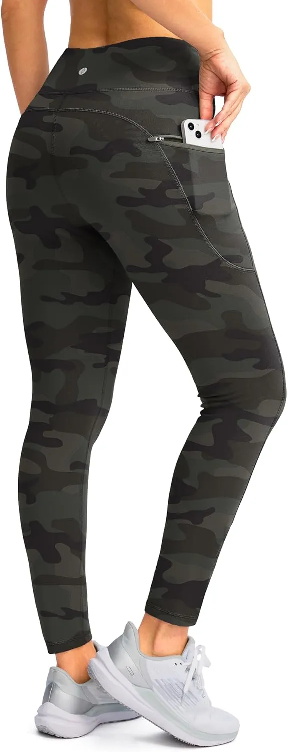 SANTINY Women's Fleece Lined Winter Leggings Water Resistant High Waisted Thermal Hiking Running Warm Pants Women Pockets