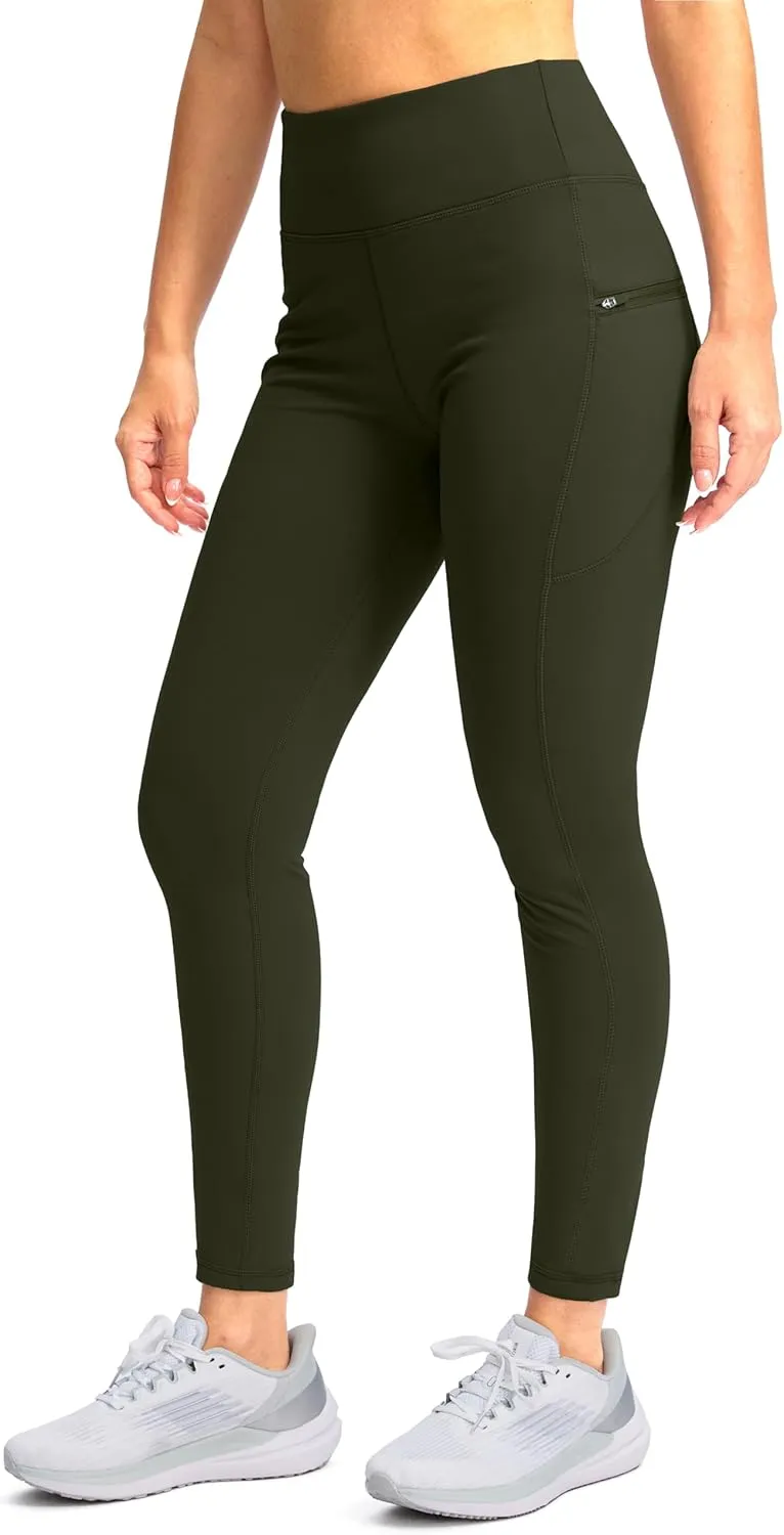 SANTINY Women's Fleece Lined Winter Leggings Water Resistant High Waisted Thermal Hiking Running Warm Pants Women Pockets