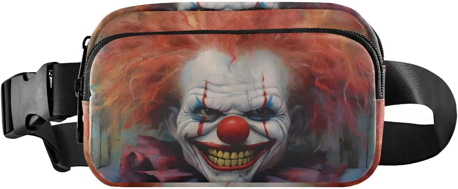 Scary Clown Fanny Pack for Travel Hiking Water Resistant Waist Pack Sling Bag Purse for Women Men
