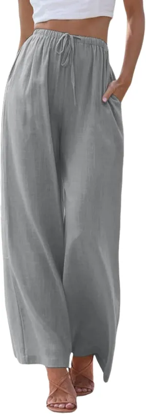 sdbrld Pantalones De Lino De Las Mujeres Linen Wide Leg Pants for Women Shorts Linen Pants Women Summer,Womens Linen Pants with Pockets High Waist Adjustable Knot Casual Trousers (Z41-GY1, XXL)