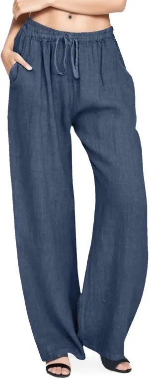 sdbrld Pantalones De Lino Mujer Verano Wide Leg Linen Pants for Women Linen Pants Linen Pants Women Summer,Womens Linen Pants with Pockets High Waist Adjustable Knot Casual Trousers (Z3-Navy, XL)