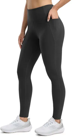 Seamaid Women's Fleece Lined Leggings 27" Water Resistant Thermal Winter Running Hiking Pants with Pockets High Waisted