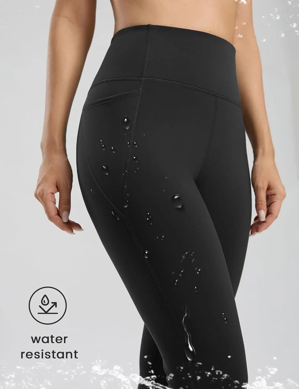 Seamaid Women's Fleece Lined Leggings 27" Water Resistant Thermal Winter Running Hiking Pants with Pockets High Waisted