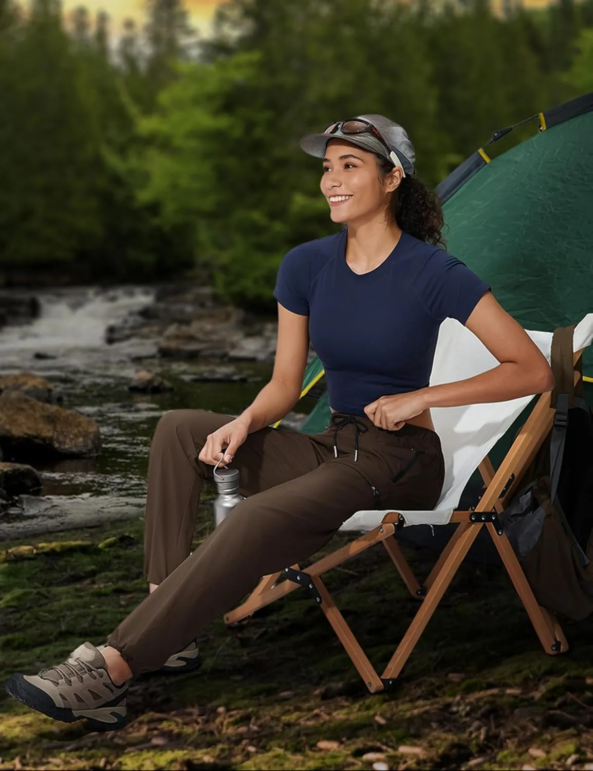 Seamaid Women's Hiking Pants Quick Dry Lightweight Travel Pants with Zipper Pockets Water Resistant for Outdoor Camping