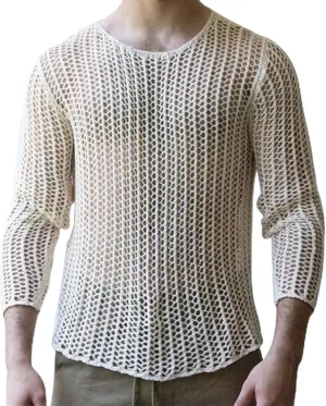 SEAUR Sheer Mesh Top for Men See Through Shirt Long Sleeve Slim Fit Tee Shirts Clubwear Party Tops