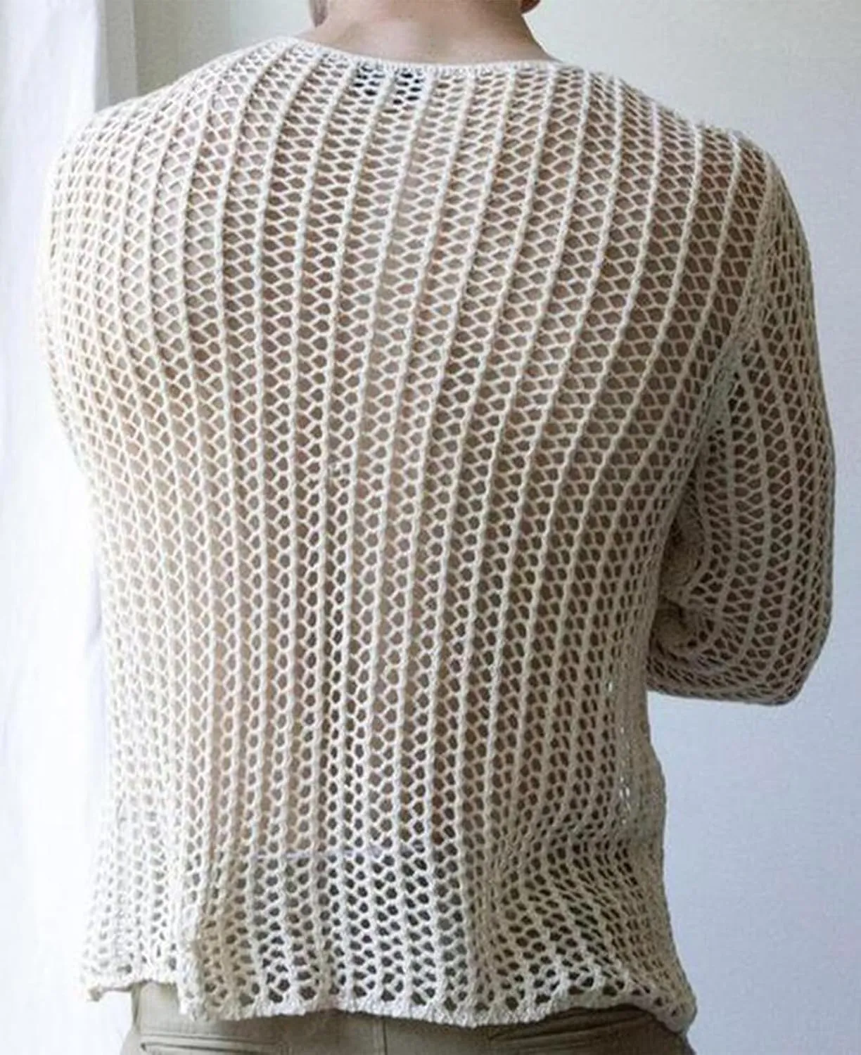 SEAUR Sheer Mesh Top for Men See Through Shirt Long Sleeve Slim Fit Tee Shirts Clubwear Party Tops
