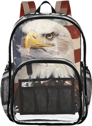 senya Transparent School Bag American Flag Fair Eagle Travel Backpack With Water-Resistant PVC Plastic Clear Bagpack
