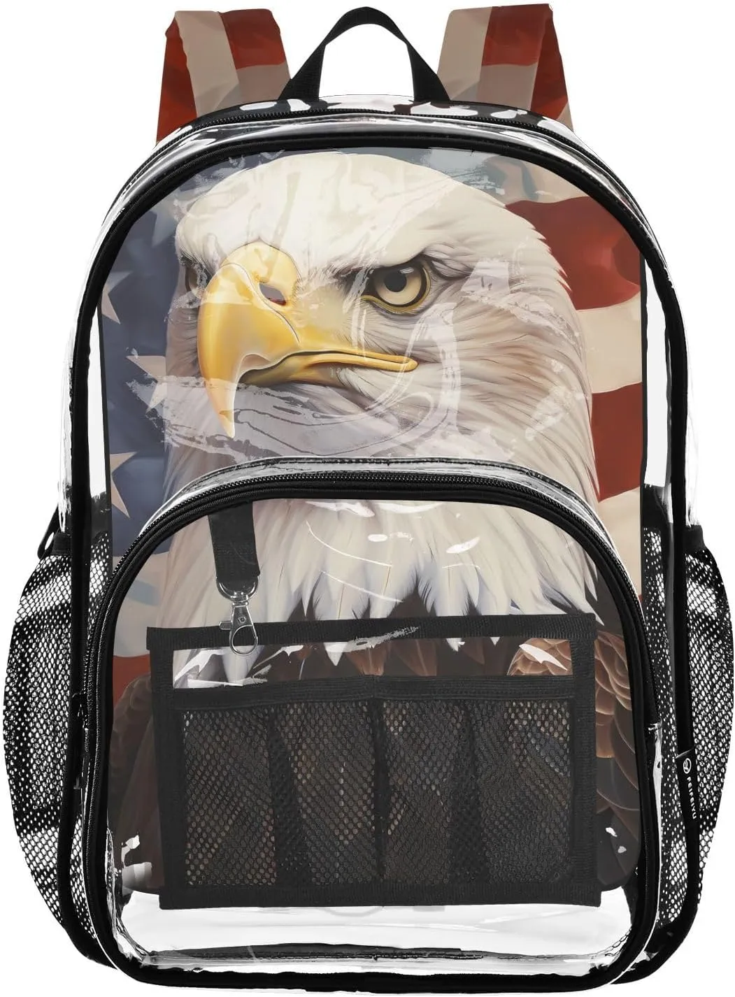 senya Transparent School Bag American Flag Fair Eagle Travel Backpack With Water-Resistant PVC Plastic Clear Bagpack