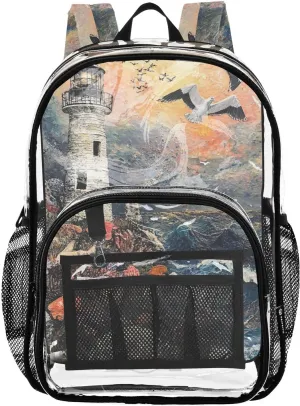 senya Transparent School Bag Ancient Lighthouse Reef Coral Travel Backpack With Water-Resistant PVC Plastic Clear Bagpack