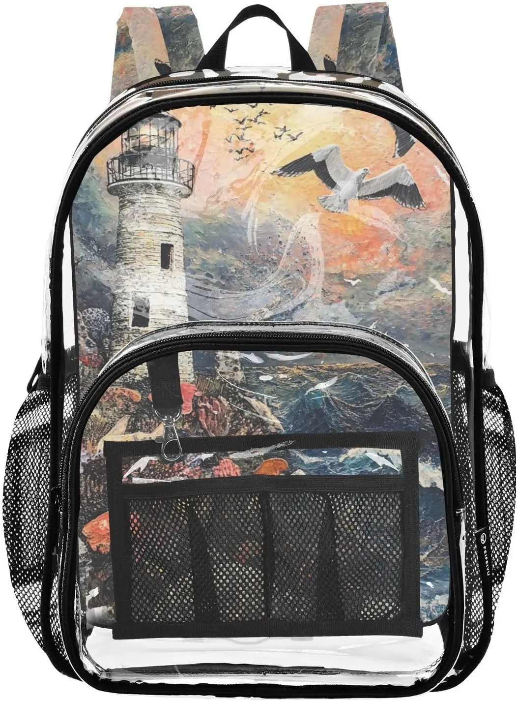 senya Transparent School Bag Ancient Lighthouse Reef Coral Travel Backpack With Water-Resistant PVC Plastic Clear Bagpack