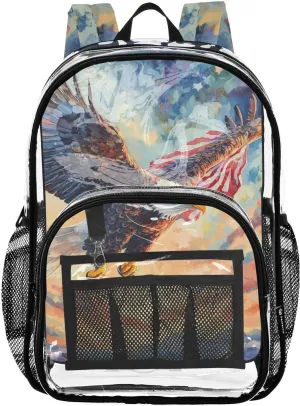 senya Transparent School Bag Bald Eagle Colorful Clouds Travel Backpack With Water-Resistant PVC Plastic Clear Bagpack