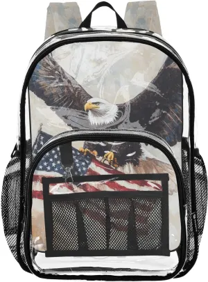 senya Transparent School Bag Bald Eagle Holding Flag Travel Backpack With Water-Resistant PVC Plastic Clear Bagpack