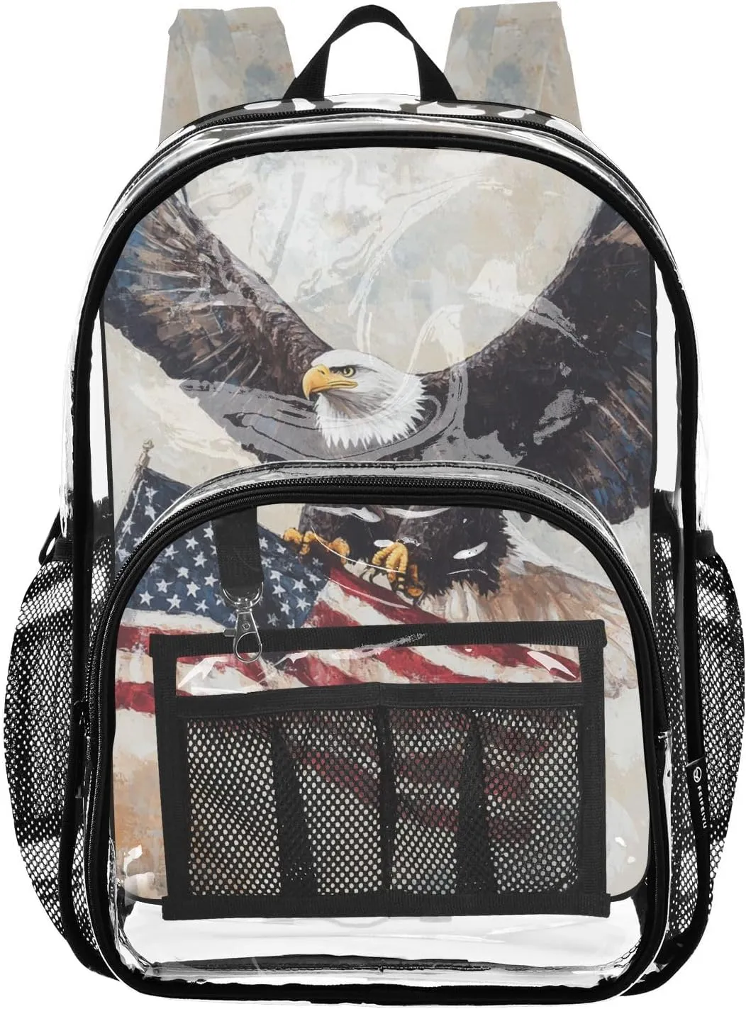 senya Transparent School Bag Bald Eagle Holding Flag Travel Backpack With Water-Resistant PVC Plastic Clear Bagpack
