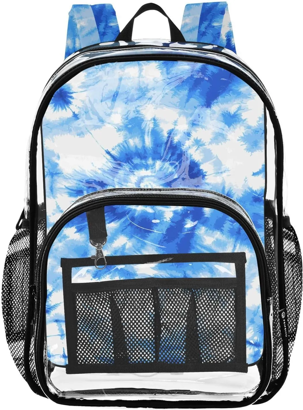 senya Transparent School Bag Blue Swirl Tie Dye Travel Backpack With Water-Resistant PVC Plastic Clear Bagpack