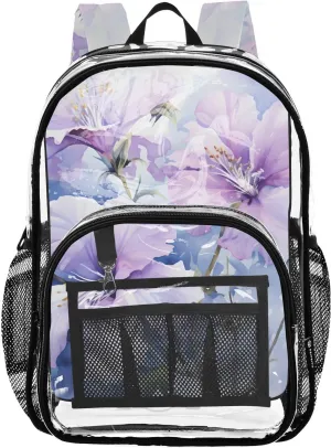 senya Transparent School Bag Bright Purple Morning Glory Travel Backpack With Water-Resistant PVC Plastic Clear Bagpack