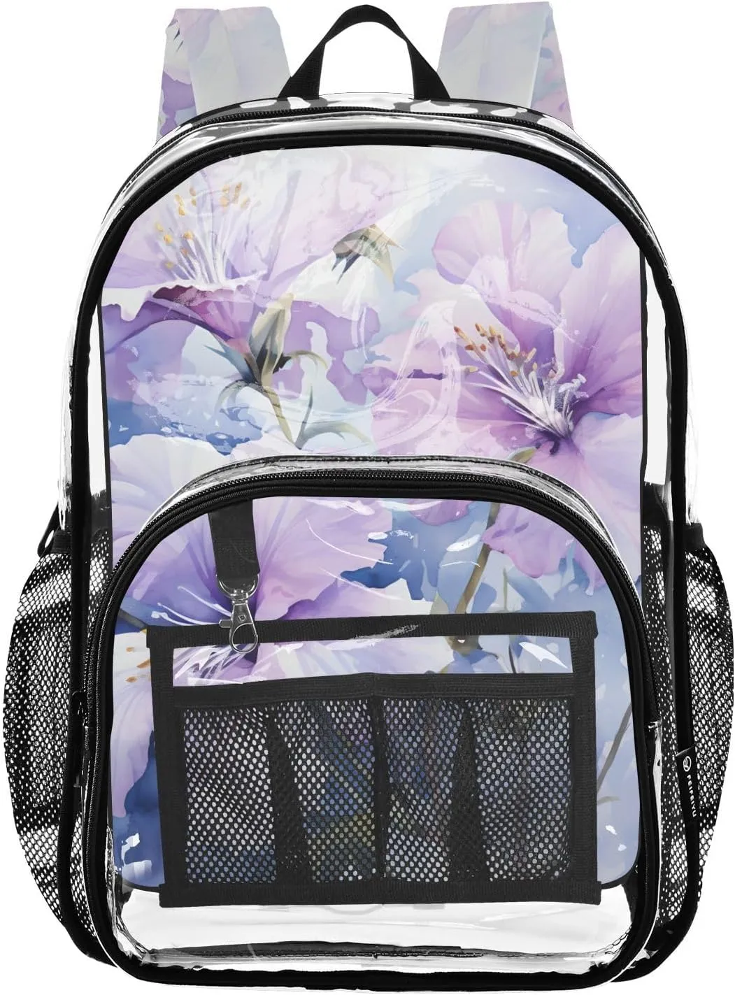 senya Transparent School Bag Bright Purple Morning Glory Travel Backpack With Water-Resistant PVC Plastic Clear Bagpack