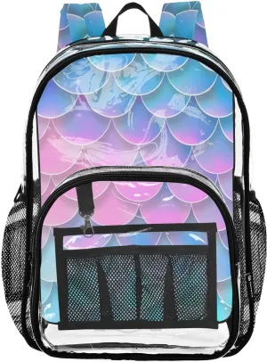 senya Transparent School Bag Cartoon Dreamy Fish Scales Travel Backpack With Water-Resistant PVC Plastic Clear Bagpack
