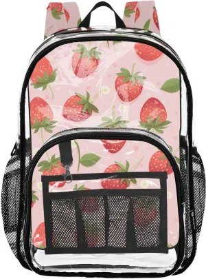 senya Transparent School Bag Cartoon Strawberry Banana Slices Travel Backpack With Water-Resistant PVC Plastic Clear Bagpack