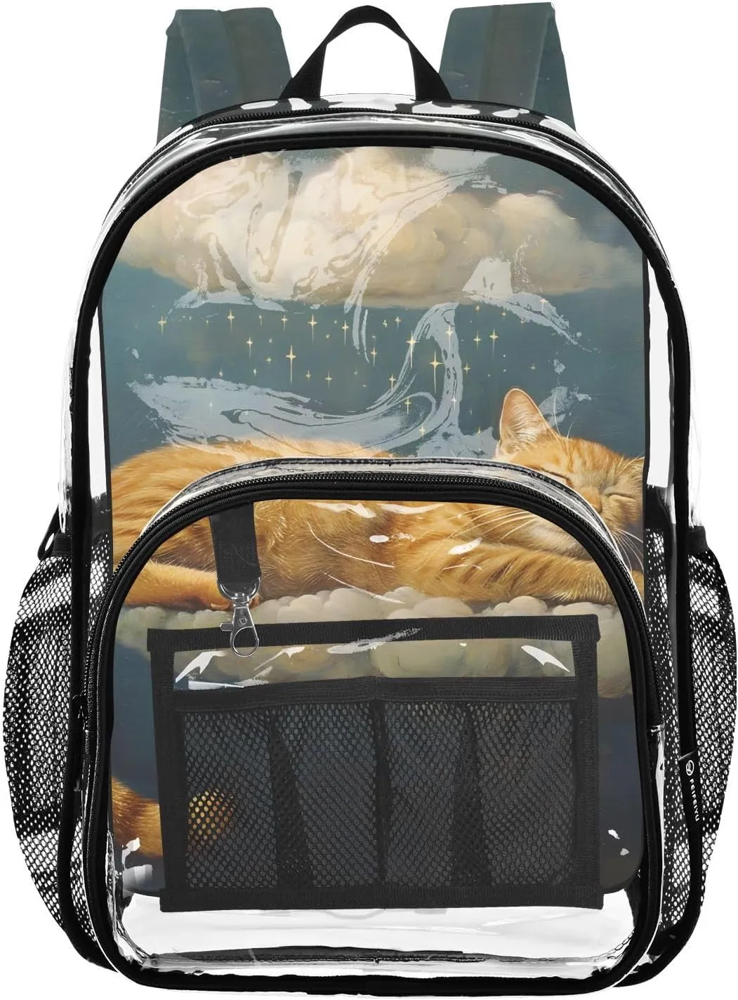 senya Transparent School Bag Cat in The Cloud Travel Backpack With Water-Resistant PVC Plastic Clear Bagpack