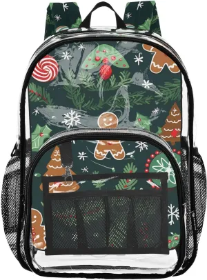 senya Transparent School Bag Christmas Tree Cookies Snowflakes Travel Backpack With Water-Resistant PVC Plastic Clear Bagpack
