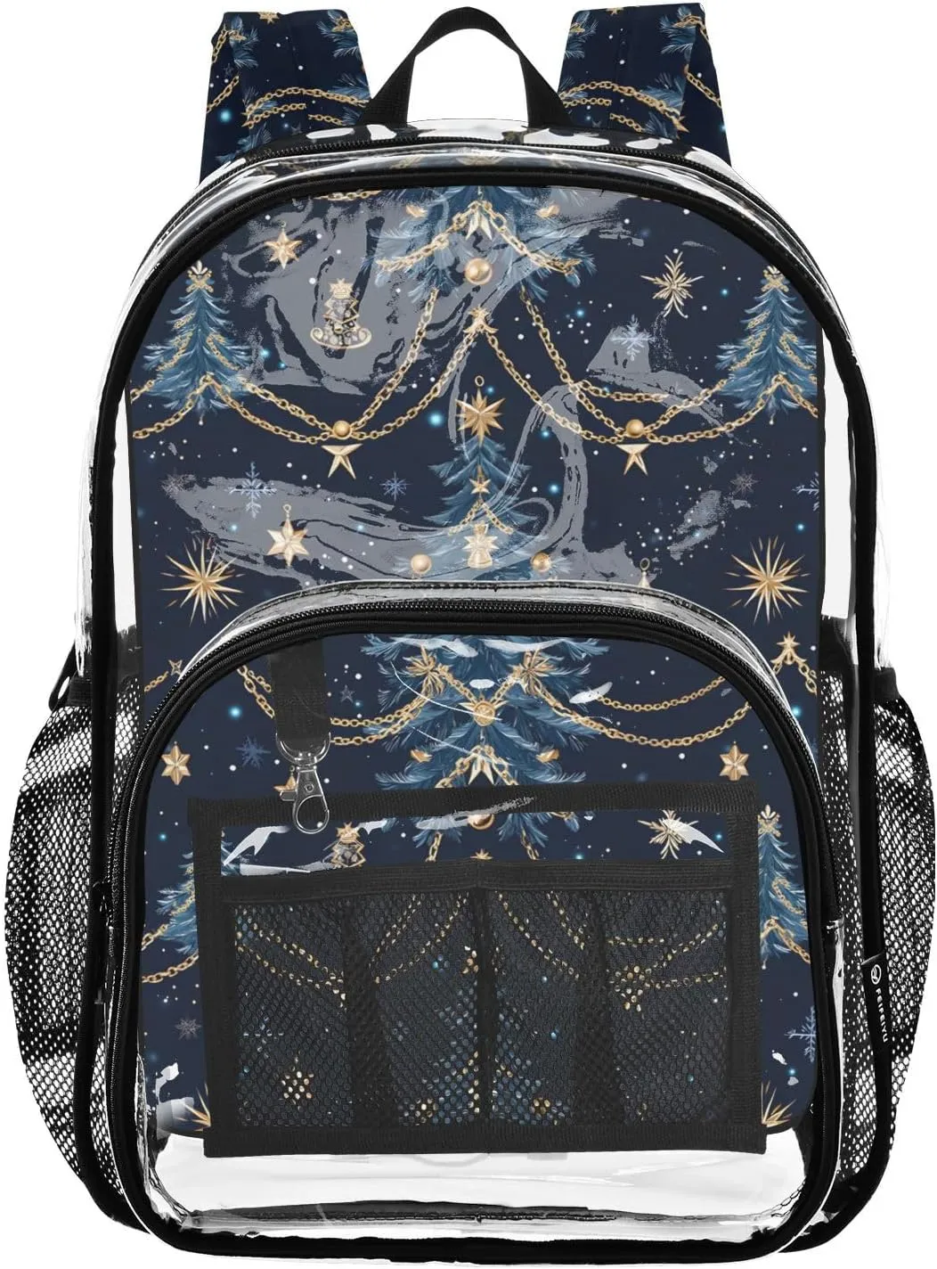 senya Transparent School Bag Christmas Tree Gold Chain Travel Backpack With Water-Resistant PVC Plastic Clear Bagpack