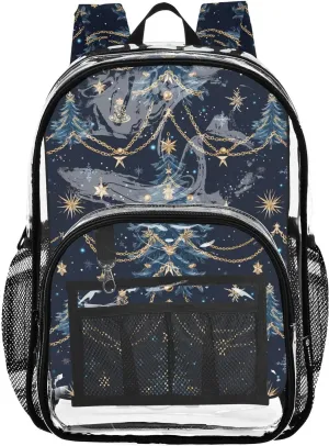 senya Transparent School Bag Christmas Tree Gold Chain Travel Backpack With Water-Resistant PVC Plastic Clear Bagpack