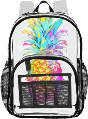 senya Transparent School Bag Colorful Hand-painted Pineapple Travel Backpack With Water-Resistant PVC Plastic Clear Bagpack
